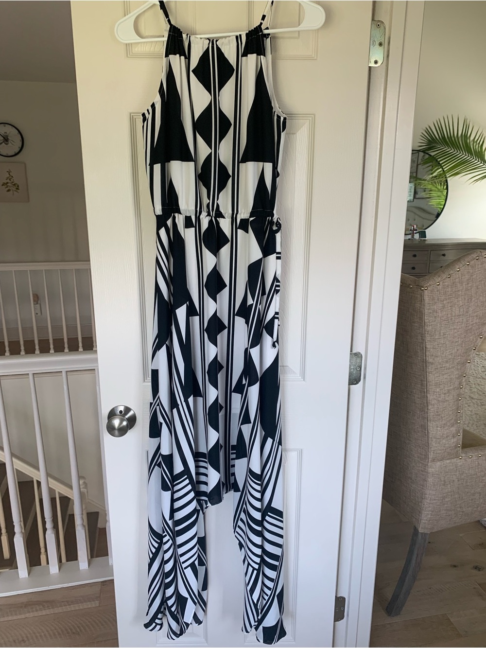 Express Black & White Asymmetrical Maxi Dress